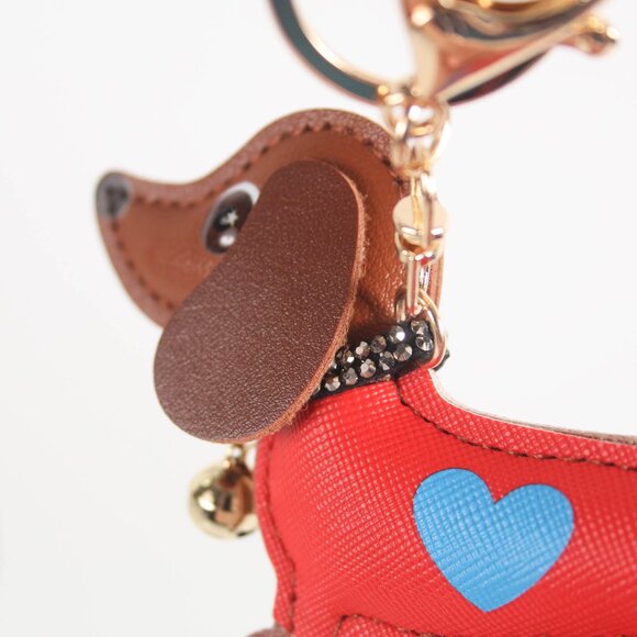 NWT 3D Vegan Leather Dachshund Dog Keychain & Bag Charm | Brown & Red - Picture 5 of 6